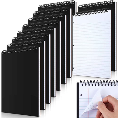 MotiMind 10 Packs 8.5" x 11" Top Spiral Notebook with 3 Hole Punched Legal Pads College Ruled Notepad 50 Sheets Hard Cardboard Paper Wirebound Notepad for Office School Business (White)