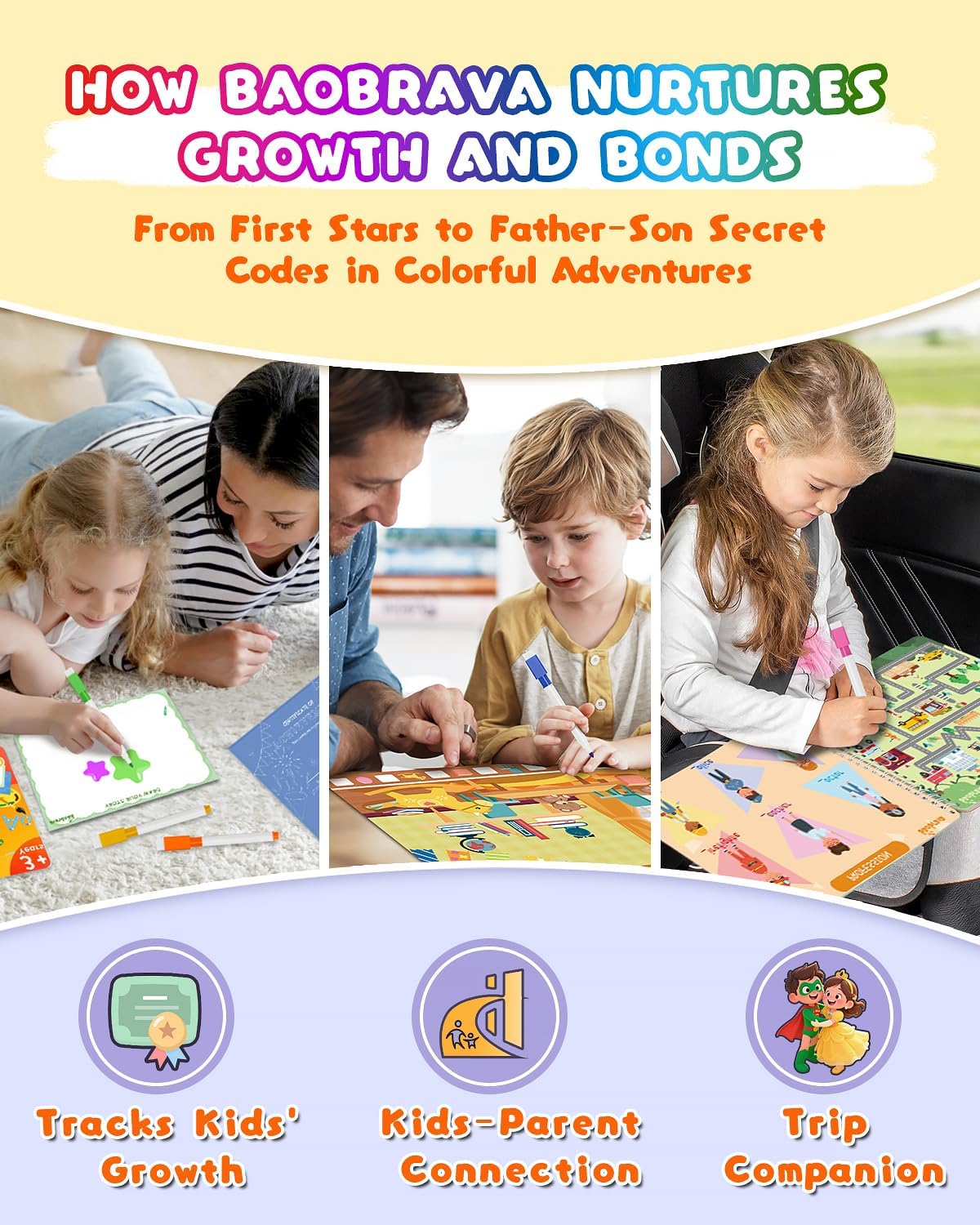 Baobrava Preschool Learning Activity Books - 37 Themed Tracing Activities for Ages 3-8 | Fun Handwriting Practice & Travel Games