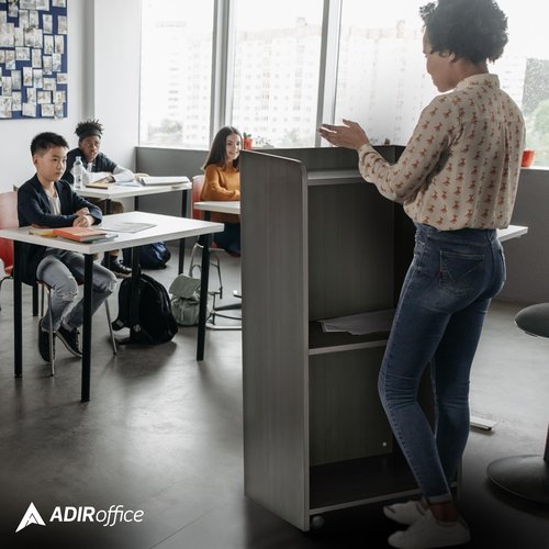 AdirOffice Podium with Wheels, Hostess Stand for Restaurant, Rolling Podium Stand, Black