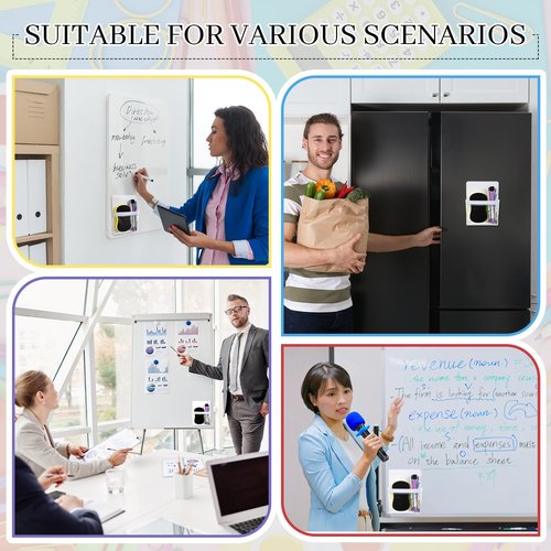 Sherr 6 Pcs Magnetic Pen Marker Holders, Magnetic Pocket Pouch 4.7 x 6.5 Clear File Holder for Fridge Whiteboard Locker, Magnet Pen Dry Erase Marker Storage Organizer Accessories(White)