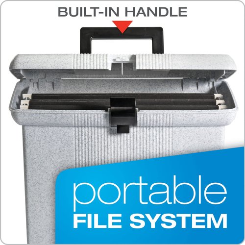 Pendaflex Portable File Box with File Rails, Hinged Lid with Double Latch Closure, Black, 3 Black Letter Size Hanging Folders Included & Portable File Box with File Rails, Hinged Lid, 3 Black Letter