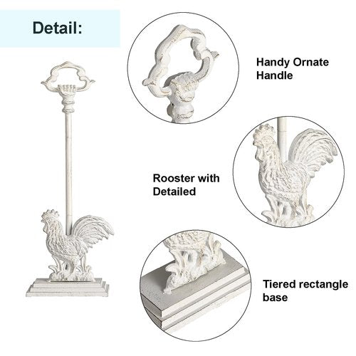 Cast Iron Rooster Door Stopper with Carrying Handle, Heavy Door Stop with Rod, 20" H…