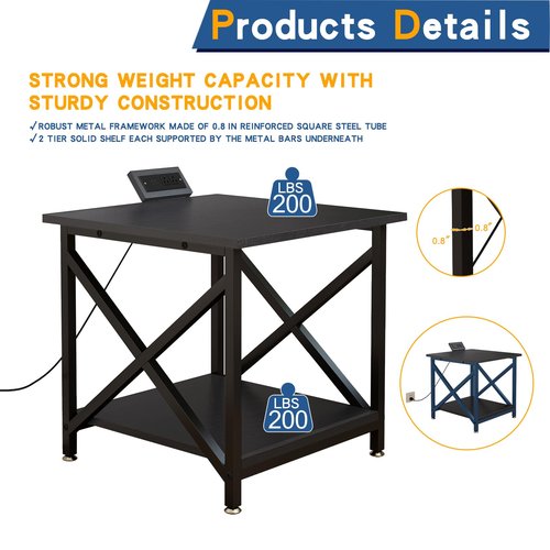 METYERRY Large Printer Stand with Power Outlet, with Storage Shelf, 2 Tier Rolling Printer Cart with Industrial Wheels, 23.6 x 23.6 Inches Printer Table for Home Office,Black