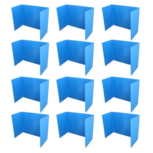 Flipside Products 18”x 46.5” Blue Plastic Study Carrel, Privacy Boards, Premium Corrugated Plastic, Student Privacy and Focus Booth for The Classroom, Desk Divider Cubby for Tests, Made in USA 12 Pack