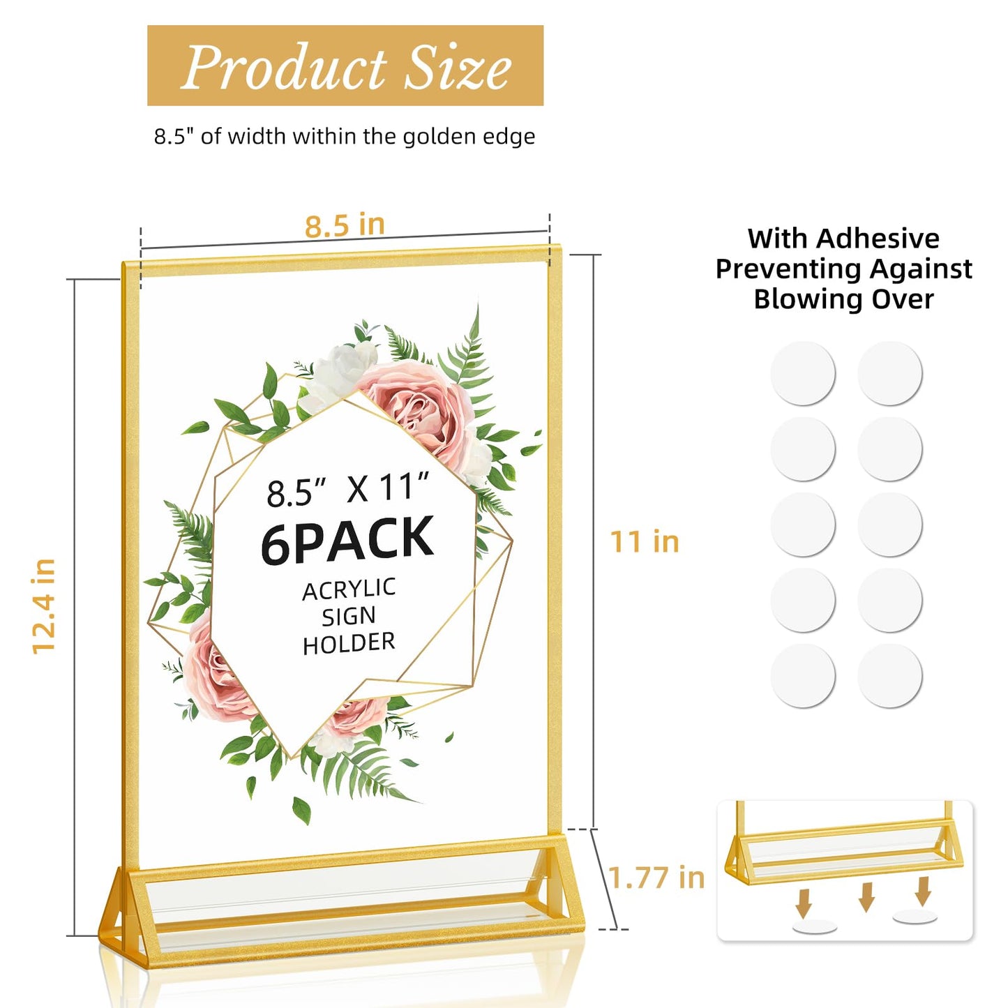 PPH-Sisy Acrylic Sign Holder 8.5X11 Double-Sided Gold Picture Frames Clear Sign Holder for Flyer Holder Menu Holder Wedding Table Number Holder Photo Frame -6 Pack