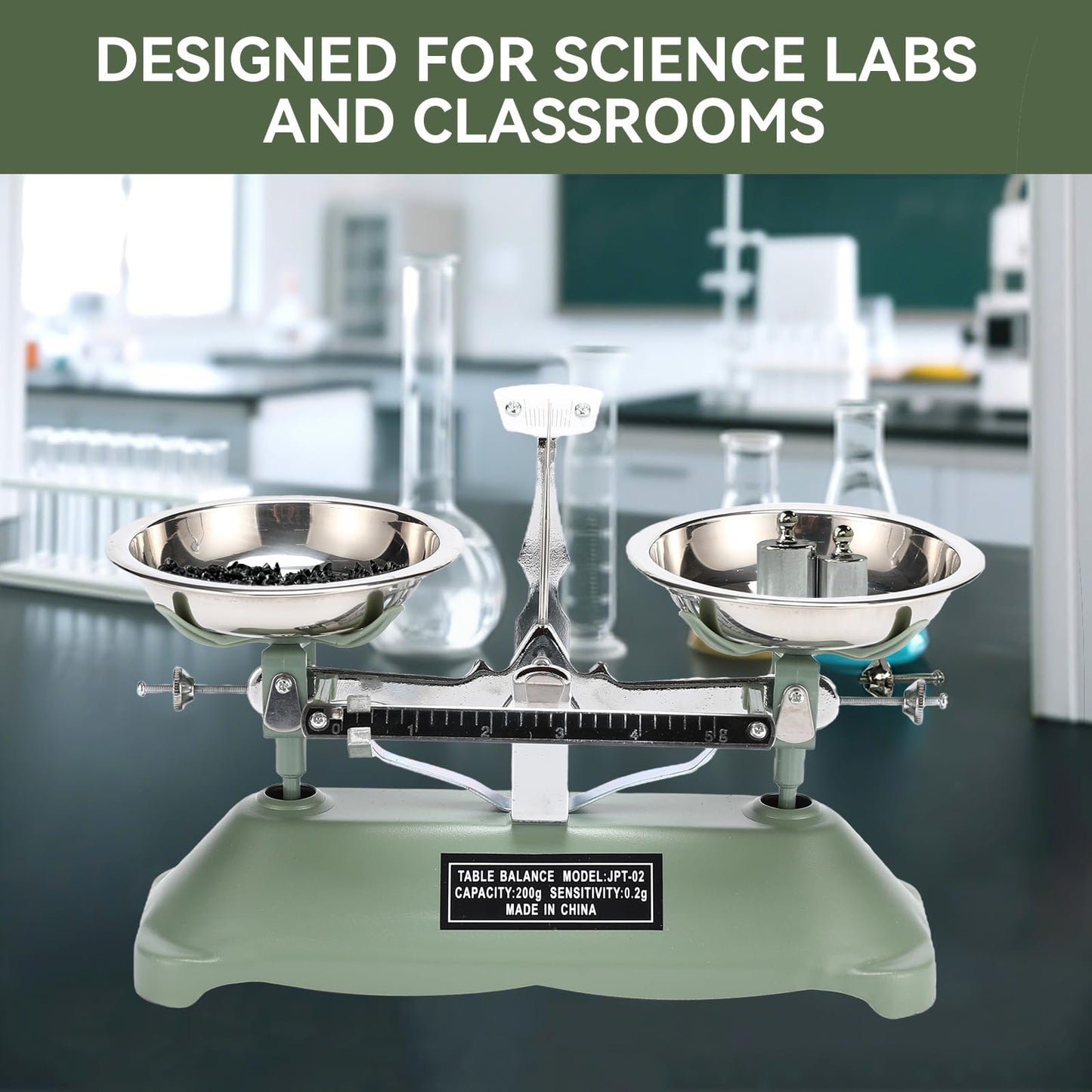200g/0.2g Mechanical Balance Scale with Stainless Steel Weighing Pan, Calibration Weights for Science Lab and Classroom Teaching Tool