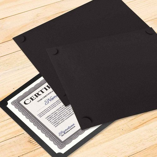 Plain Black Certificate Holders - Pack of 50, Linen Cover 80 lb. Stock, Single-Sided, Die-Cut Corners, for Office, Business Awards, Graduation, School Diploma Holder, 9-1/2" x 12" (Set of 50)