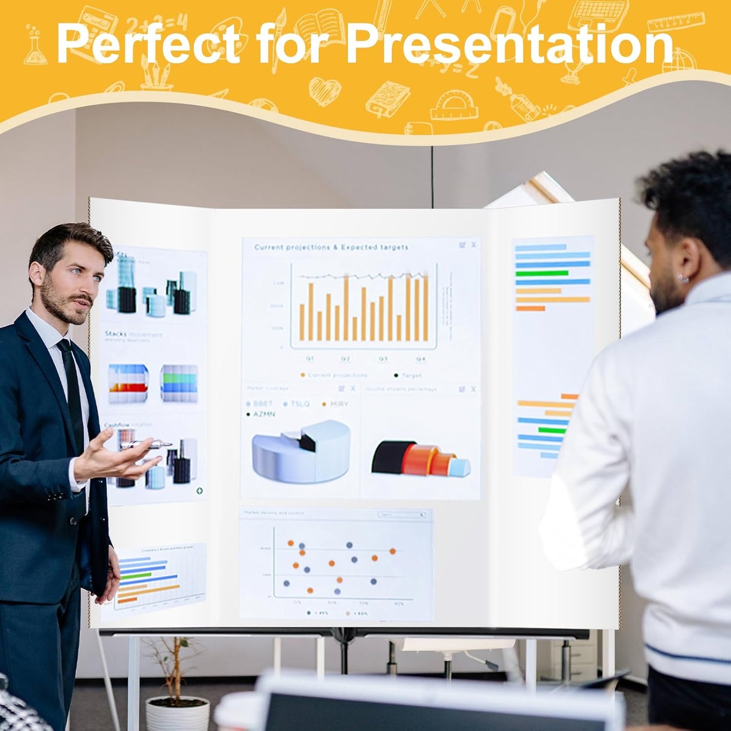 Trifold Poster Board - 36"x48" White Extra Large Corrugated Display Board | 2 Pack for School Projects & Presentations