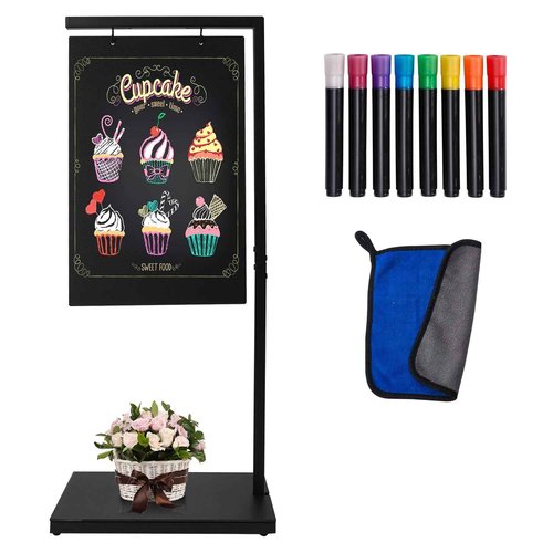 Pubell Chalkboard Signs with Stand, 43" x 18" Black Metal Easel, Double-Sided Hanging Outdoor Chalkboard Sign for Cafe Bar, Bistro, Florist, or Wedding