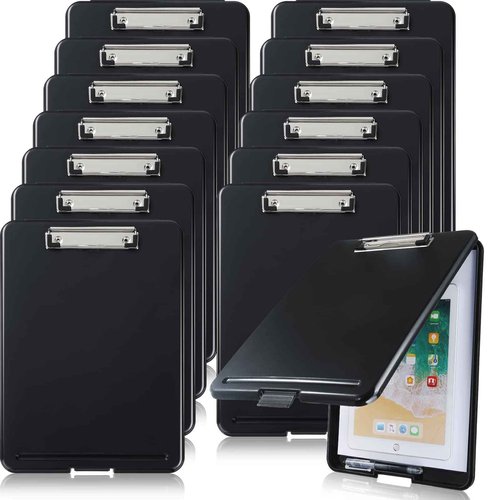 12 Pieces Clipboard with Storage 9.5 x 13.5'' High Capacity Nursing Clip Boards with Pen Holder Black Binder Folder Paper Organizer for Nurses Teachers Work School Office Supplies(Black)