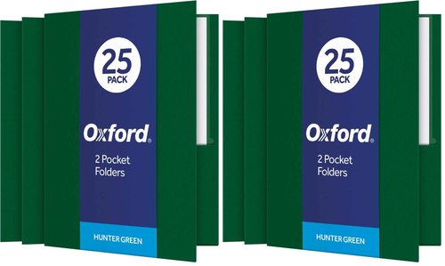 Oxford Twin-Pocket Folders, Textured Paper, Letter Size, Hunter Green, Holds 100 Sheets, Box of 25 (57556EE) (Pack of 2)