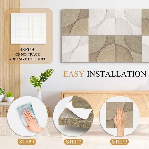 DOLLAR BOSS Acoustic Wall Panels 8 Pack 12" x 12" Wall Art Sound Proof Panels 3D Carving Decorative Sound Absorbing Panels for Walls for Recording Studio Office Home, Latte & Beige