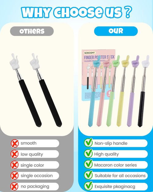 NOKOGMT 6PCS Finger Pointer Stick for Classroom – Extendable Teacher Pointer Stick and Pointer Finger Tool – Colorful Hand Pointer Stick for Presentations–Telescopic Pointer Stick–Classroom Essentials