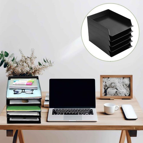 Wenqik 20 Pcs Stackable Paper Trays Rectangular Plastic Desk Holder Desktop Document File Organizer Storage Letter for Back to School Office Classroom (Black)