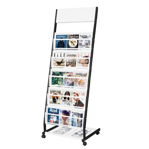 XIDIHF Floor Standing Magazine Rack 5 Layer with Wheels, Brochure Display Stand Large Newspaper Stand for Trade Show Exhibitions Office (Width 18.7 IN)