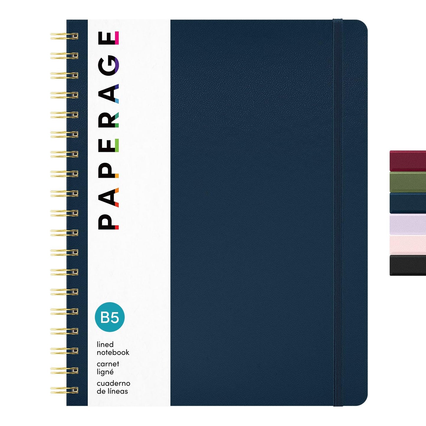PAPERAGE Lined Spiral Journal Notebook, (Navy), 160 Pages, Large B5 Hardcover Journal for Women & Men, 10 in x 8.15 in - 100 GSM, Thick Paper, Spiral Notebook for Work, School & Journaling