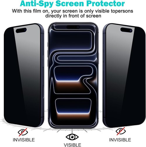 PEHAEL Privacy Screen Protector for iPhone 17 Pro Max - Full Coverage Anti-Spy Glass with Camera Lens Protector | 9H Hardness, Easy Installation, Bubble Free