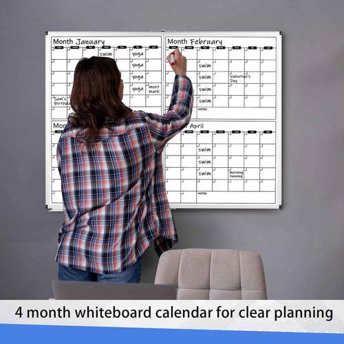 Lincia Large 48" x 36" Magnetic 4 Month Dry Erase Calendar White Board Foldable Whiteboard Calendar for Wall Mounted 2 in 1 Double Side Whiteboard with Dry Erase Board for Wall Office Home
