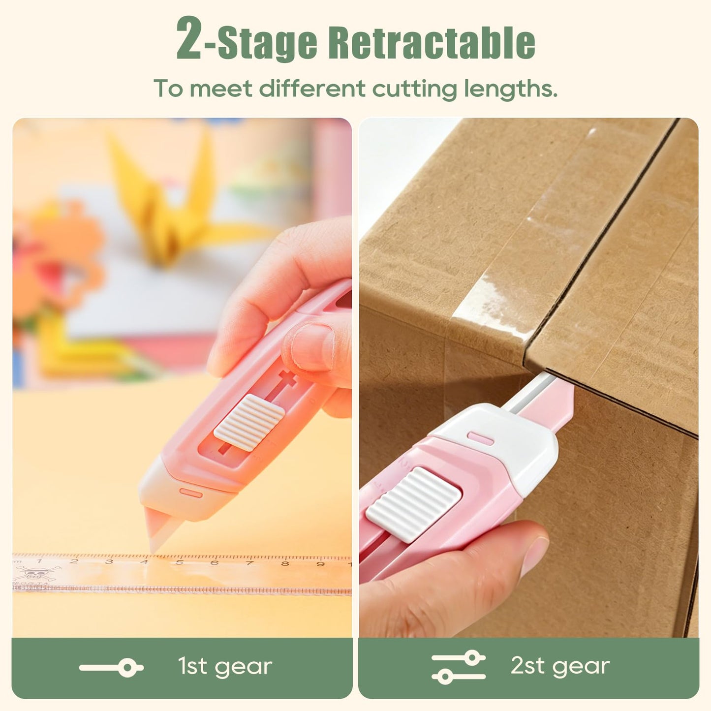 3-Pack Mini Ceramic Box Cutter, Retractable Utility Knife with Safety Lock & Keychain Hole, Magnetic Package Opener with Ceramic Blades for Home Office Shipping Packages (Multi)