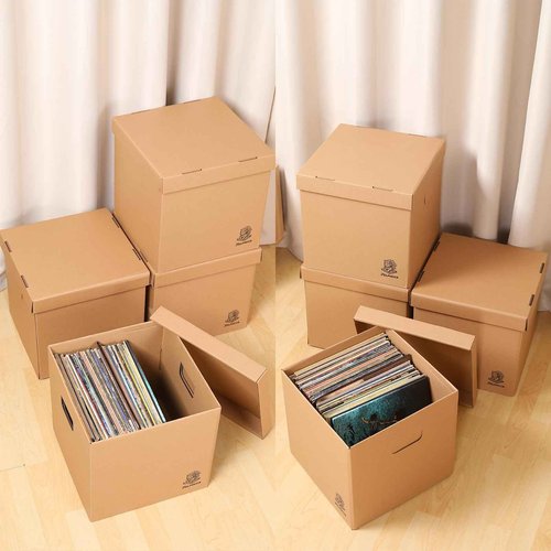 Jelmaica 12" Vinyl Record Storage and Moving Box - Sturdy Cardboard with Removable Lid - Holds up to 60 Records or Laser Discs - Set of 2 Boxes (2) (2)