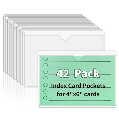 NIUBIER Storage Bin Labels, 42 Pack 4x6 Index Card Holder, Clear Adhesive Pockets, Removable Tote Labels Stickers for Packing Moving Box & Containers, Easy Peel Off