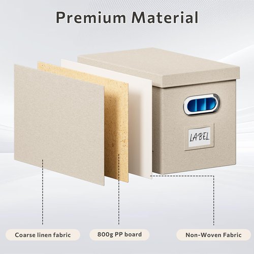 Chizjox File Organizer Box with Lid - Set of 2 Portable Hanging filebox, Collapsible Linen Decorative Filing Storage Boxes for Office & Home File Cabinet (Beige 14 x 9.3 x 10.9 inch)