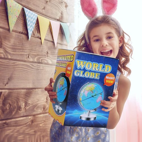 POOCCI 6 in1 Illuminated World Globe for Kids & Adults All Ages High Clear Map, Illuminates Educational Interactive STEM Toy, Light Up Kids Globe Lamp,Gifts For Boys And Girls