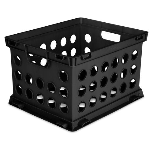 DqOasd File Crate, Stackable Plastic Storage Bin with Handles,Organize Files at Home, Garage, Office, School, Black