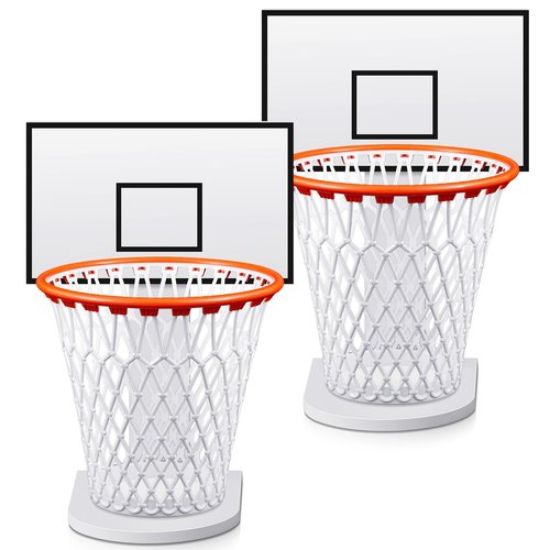 Burbell 2 Sets Basketball Trash Can Suit Gifts,White Wood Basketball Hoop Suit, 2 Pcs 4.5 Gallon Net Wastebasket Garbage Can 2 Hoop for Home Bedroom Office Gym Kitchen Sport Outdoor Living Room