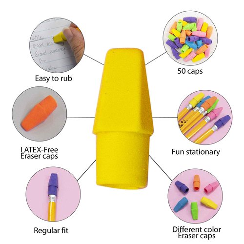 BAZIC Products Eraser Top, Latex Free Pencil Tops Erasers (50/Pack), Neon Color Arrowhead Caps Erasers for Student Art Drawing School Supplies, 24-Packs
