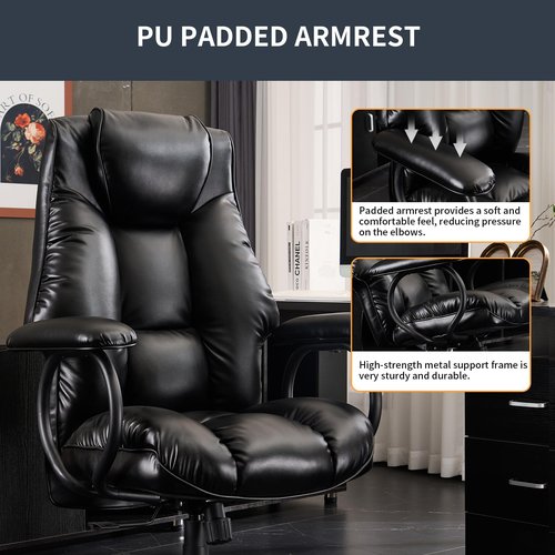 ATMILD Office Chair Big and Tall, High Back Executive Chair with Ottoman, 400 lbs, Ergonomic Office Chair with Padded Armrest, PU Leather (Black)