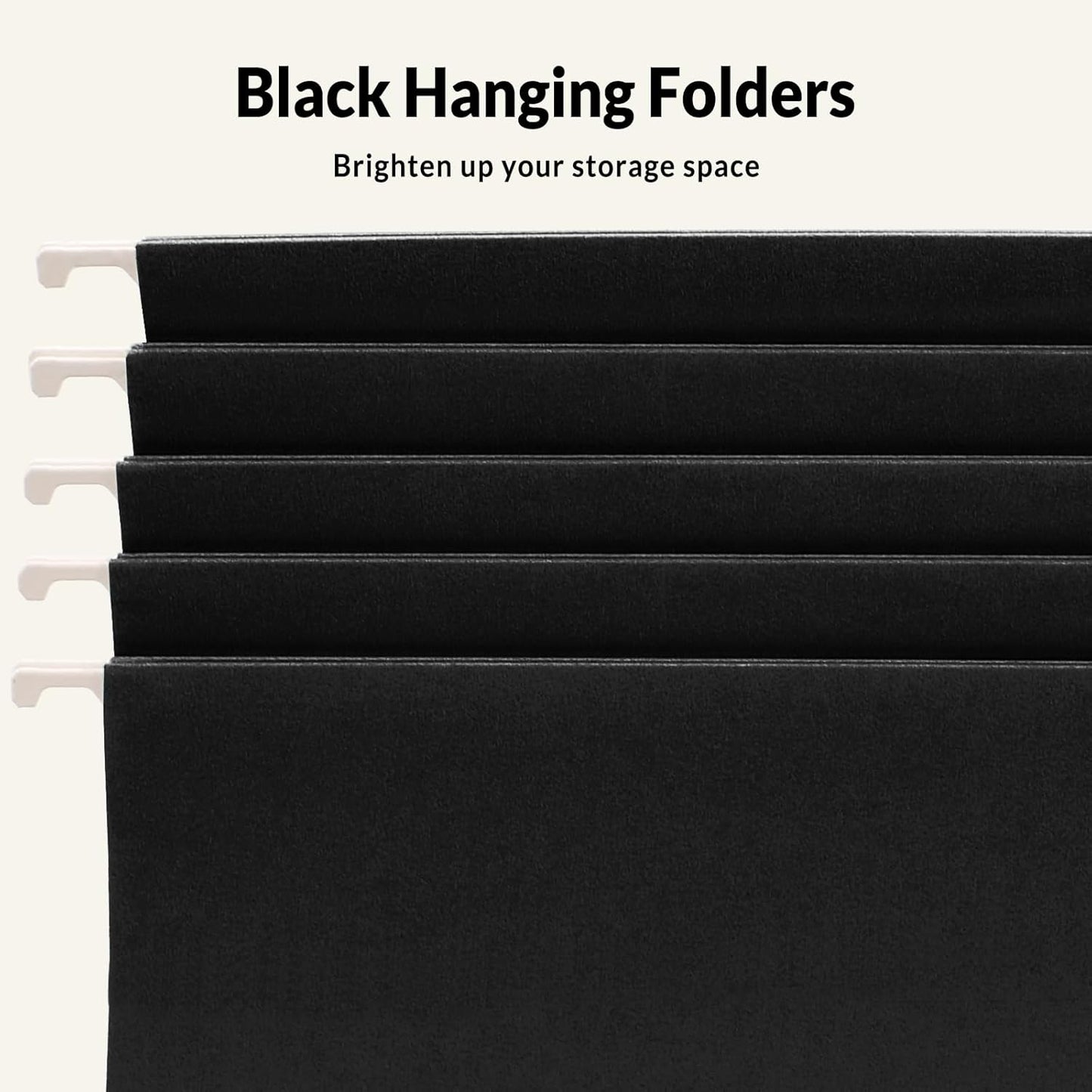 SUNEE Hanging File Folders - 25 Pack Black Letter Size with 1/5-Cut Tabs for Home & Office Organization