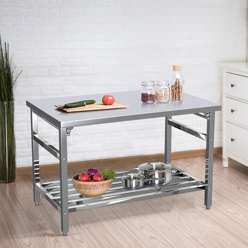 48 x 30 Inch Stainless Steel Folding Table for Prep & Work, NSF Commercial Heavy-Duty Stainless Steel Kitchen Island with Undershelf for Restaurant and Home