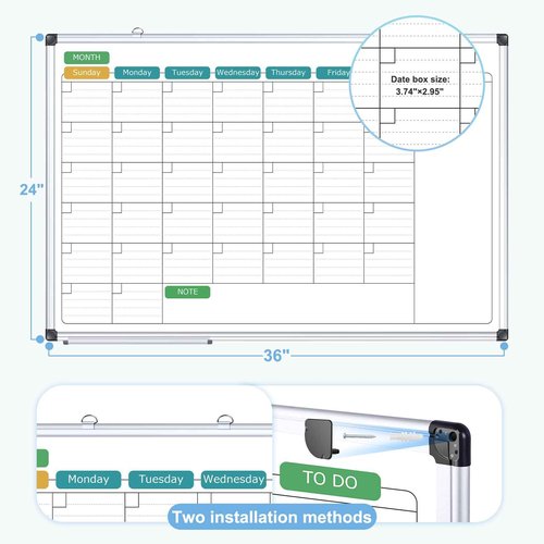 ARCOBIS Dry Erase Calendar for Wall, 36" x 24" Magnetic Monthly Whiteboard Calendar, Large White Board with Pen Tray for Home, Office, School