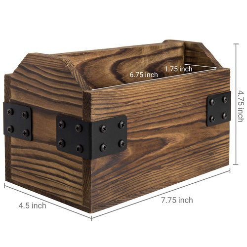 MyGift Rustic Burnt Wood TV Remote Control Organizer Holder Storage Caddy for Table with 2 Compartments and Decorative Black Metal Wrap Accents