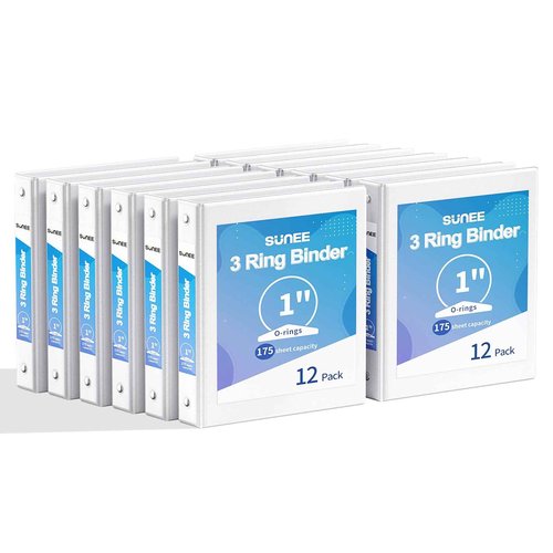SUNEE 3 Ring Binder 1 Inch 12 Pack, Clear View Binder Bulk Three Ring PVC-Free (Fit 8.5x11 Inches) for School or Office Supplies, White