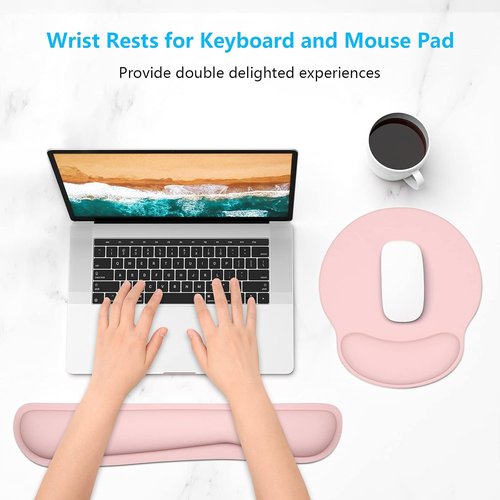 Dapesuom Ergonomic Keyboard Wrist Rest & Mouse Pad - Cute Pink Memory Foam Cushion for Pain Relief