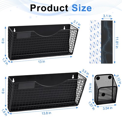 Uneedity 3Pcs Magnetic File Holder, Hanging File Organizer Magazine Document, Metal Hanging Wall Paper Folder Organizers, File Paper Mail Rack for File Cabinet Office, Classroom, Whiteboard