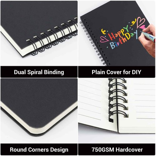 EUSOAR Spiral Notebook, A5 12packs 5.5"X8.3" 120 Pages Lined Travel Writing Notebooks Journal, Memo Notepad Sketchbook, Students College Office Business Subject Diary Ruled Book Journal-Black Cover