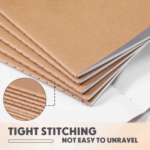 Handepo 150 Pack A6 Kraft Paper Notebooks Blank Page Mini Notebooks Bulk Sewn Travel Journal Kraft Pocket Memo Pad Unlined Subject Notepads for Travelers Students Classroom School Supplies(Brown)