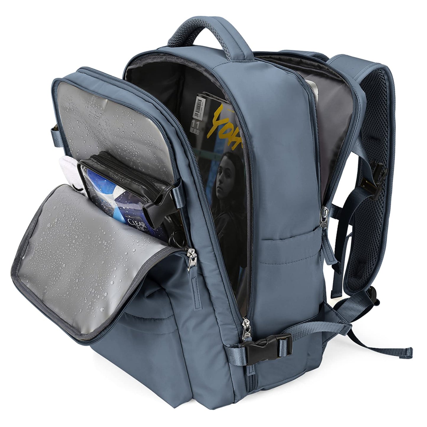 Large Travel Backpack Women Carry On Hiking Backpack Waterproof Outdoor Sports Casual Daypack Personal item Travel Bag Airplane Essentials Spirit Airline Flight Approved Shoes Compartment Jewel Blue