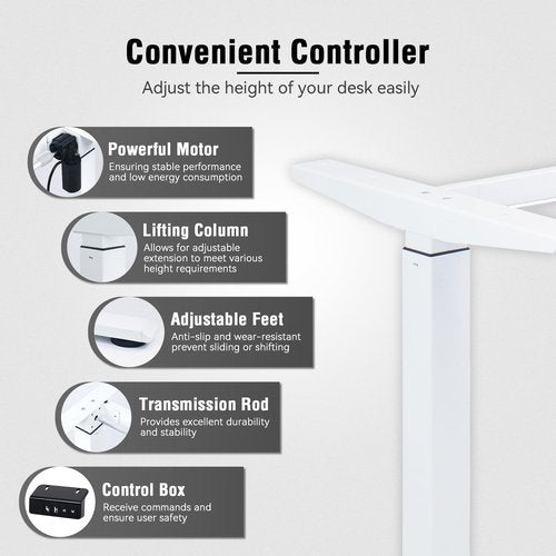 AbleHope Electric Stand up Desk Frame Height Adjustable Table Legs for Home and Office Sit Stand Frame Up to 45.28" Ergonomic Standing Desk Base, White Frame Only