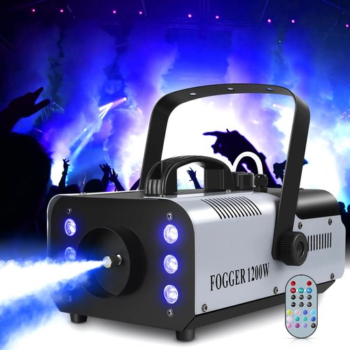 1200W Fog Machine with RGB 6LEDs Lighting Smoke Haze Generator Stage Effect Equipment for Play Theater Professional Stage Home Entertainment Halloween Party DJ Nightclub Wedding