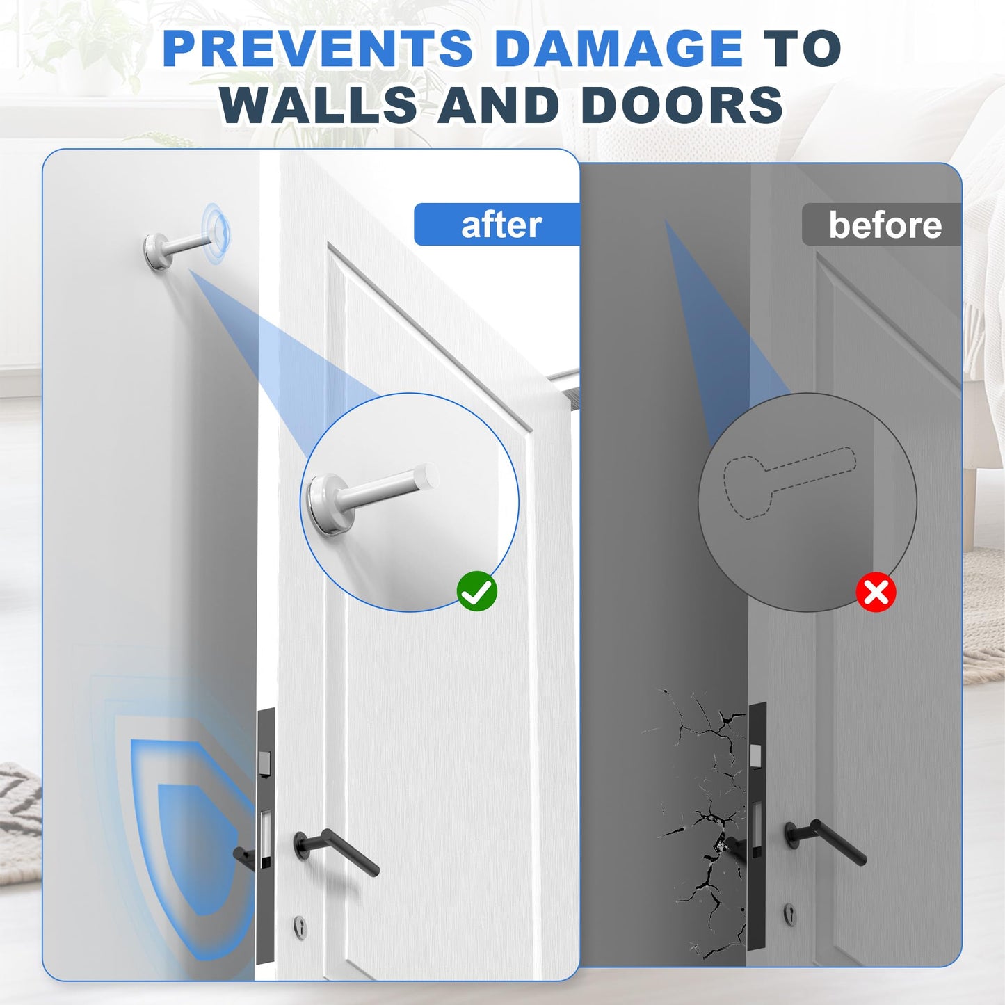 2 Pack Door Stops, Stainless Steel Door Stoppers, No Drilling Door Stops for Bottom and Top of Door, All White