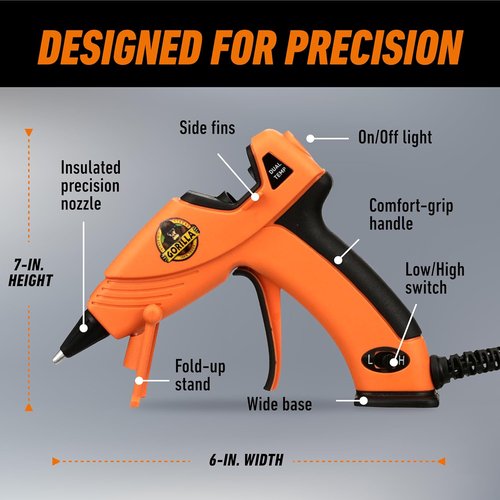 Gorilla Mini Hot Glue Gun Kit - Dual Temp Precision Nozzle & Easy Squeeze Trigger | 1 Gun + 30 Sticks