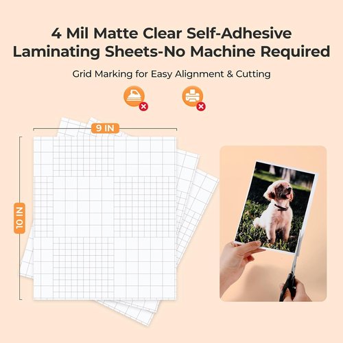 HTVRONT Laminating Sheets - 30 Pack Self-Adhesive Matte Clear Paper | 9x10 Inches, Waterproof Protection for Photos & Documents