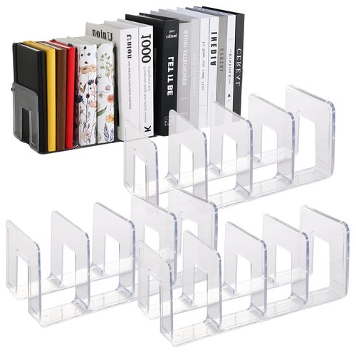 Wideotng 4 Pack Clear Acrylic File Sorter, Sturdy Desktop Book Folder Organizer, 4 Section Purse Handbag Clutch Divider for Closet, Office Storage Rack Holder for Letter, Binder, Document, Electronics