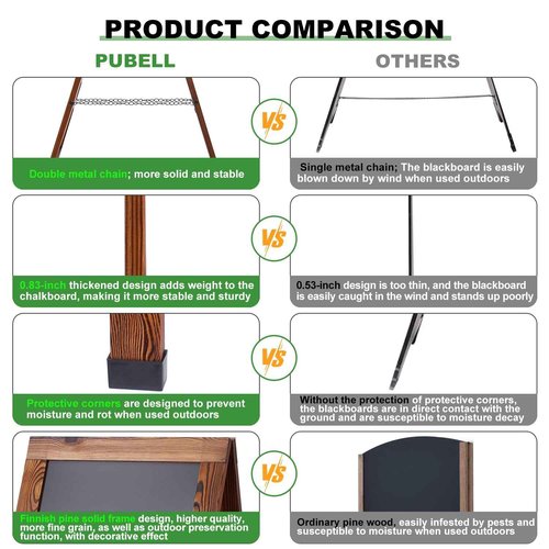 Large Sandwich A-Frame Chalkboard Sign - 40 x 20 Inches Magnetic Wooden Chalk Board for Sidewalk, Stand up Double-Sided Outdoor Easel Display for Restaurant Cafe Shop Wedding Party or Business