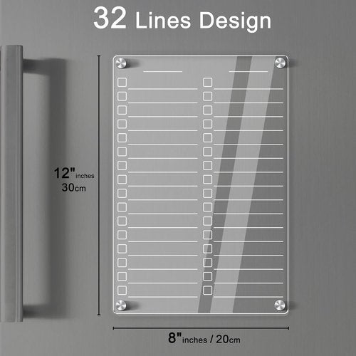 Skiennix Acrylic Magnetic Dry Erase Board - 12" x 8" Clear To-Do List for Fridge | Includes 5 Markers