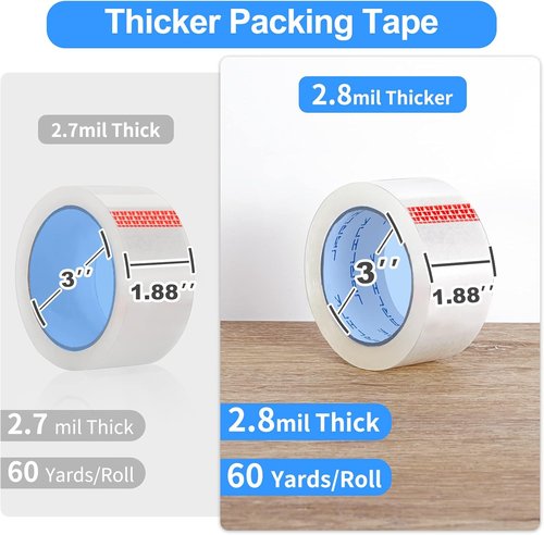 JARLINK Heavy Duty Clear Packing Tape - Stronger 2.8mil Thickness, 1.88" Wide, 12 Rolls, 720 Yards Total
